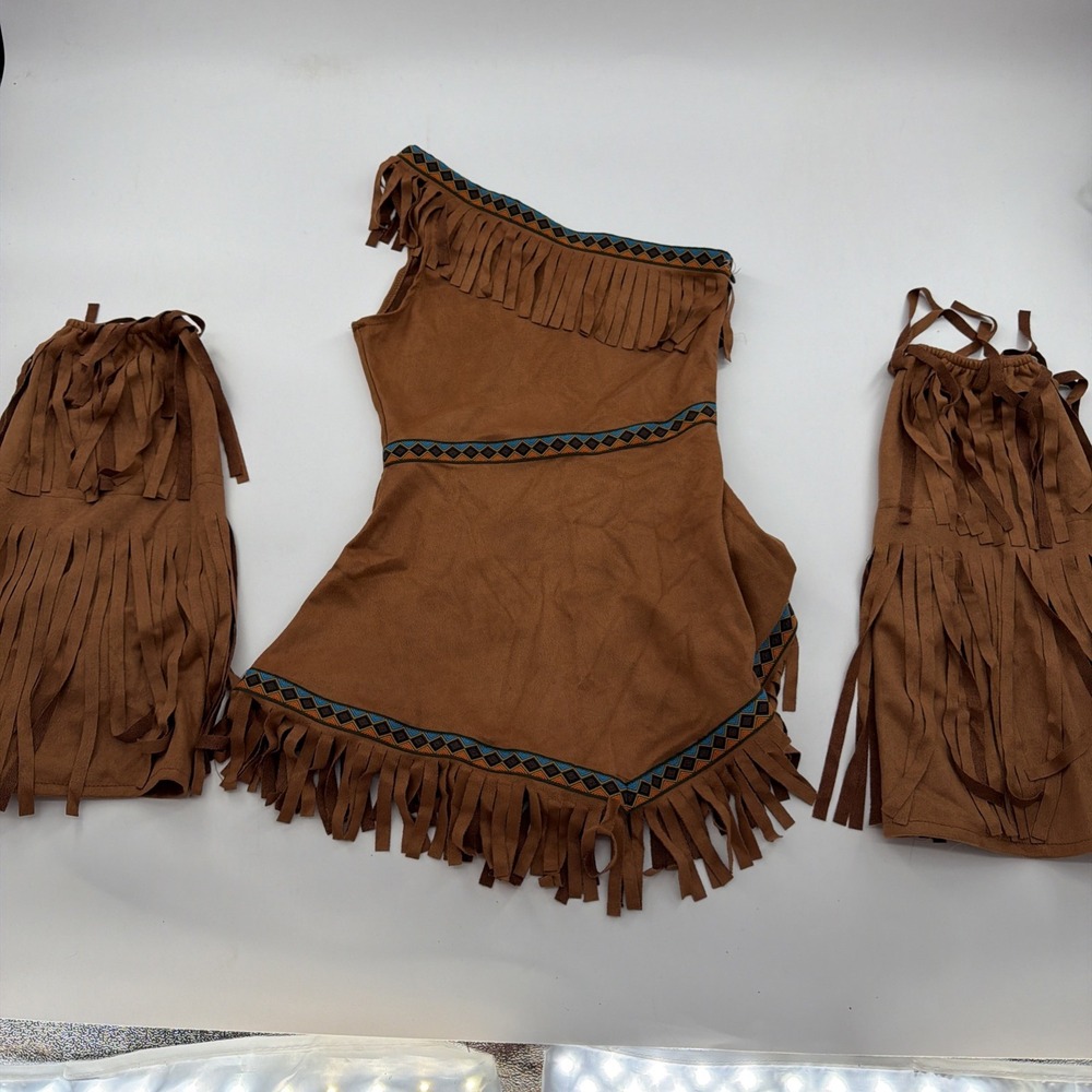 Shihanee 3 Piece Native American Costume Woman Outfit Fringed One Shoulder Small